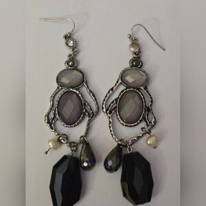 Earrings  Chandelier Vintage Chunky Black & Silver Crystal Drop Dangle